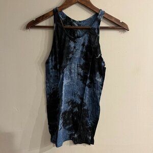 ENZA COSTA Women's Navy Blue Tie Dye 100% Pima Cotton Scoop Neck Tank Top Size M